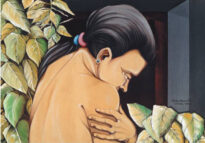 Mulher e folhas - Óleo sobre tela  70x50cm  (2002)