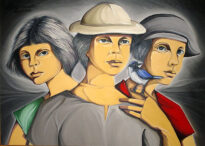Meninos com pássaro - Óleo sobre tela  70x50c