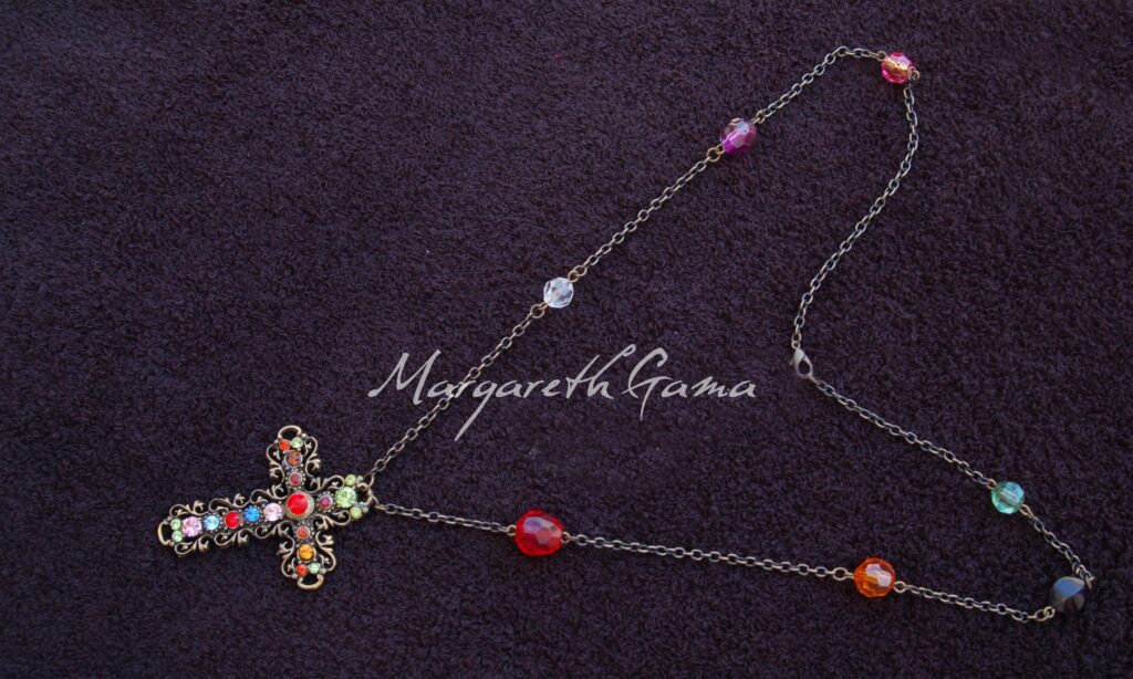 prata velha contas cristal e pingente strass (Ref.272)
