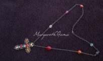 prata velha contas cristal e pingente strass (Ref.272)